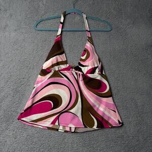 Y2K Speedo Tankini Top Women's Size 16 Pink and Brown Swirl Halter Swimsuit Top